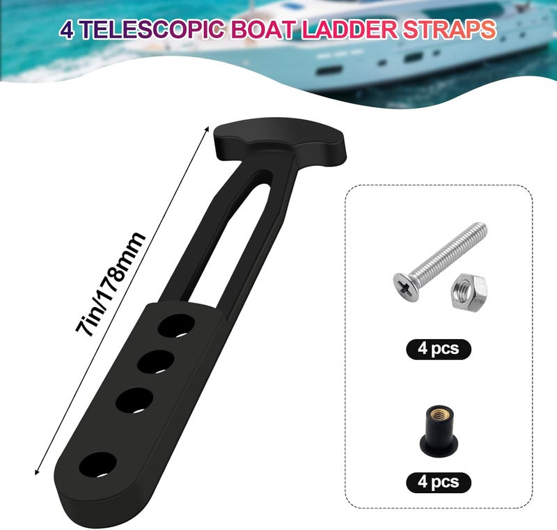 YRMJ 4 Pack Boat Telescoping Ladder Rubber Strap Boarding Fixed Lock Belt Adjustable 4-Hole Installation for Pontoon Boat Yacht Roof RV Folding Ladder - Image 5